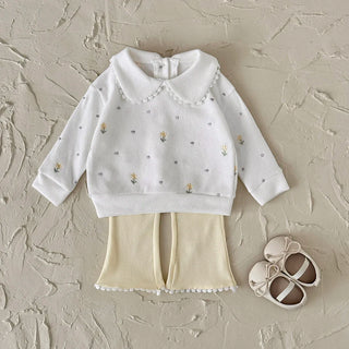 1-3 Years Toddler Girl 2Pcs Set Floral Embroidery Sweatshirt + Flare Pants Casual Daily Outfit for Baby Girls - RYAN AND REMI