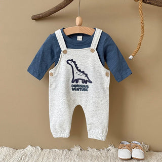 Baby Boy Dinosaur Outfit Set Long Sleeve Cotton T-shirt + Suspender Pants Infant Casual Clothes 0-18M - RYAN AND REMI