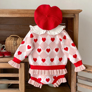 Heart Ruffle Knitted Set