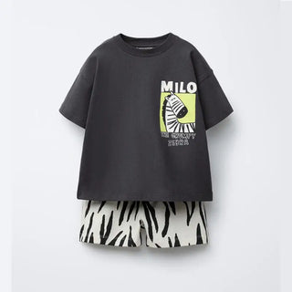 Animal Printed Boys Short Sleeved Suit Summer Clothing New Style Fashion Cartoon T-shirt + Shorts Two Piece Set Children's Wear - RYAN AND REMI