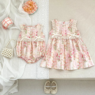 Pink Lace Bow Sister Outfit