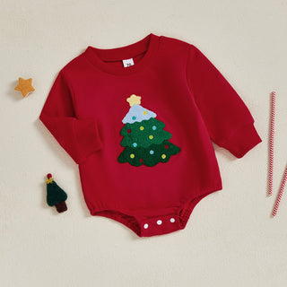Plush Embroidered Christmas Tree Bodysuit