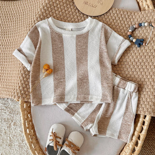 New Baby Short Sleeve Suit Striped Girls Boys Set Summer Tops +short Baby Clothes Children's Wear Suitable for babies aged 0-3Y - RYAN AND REMI