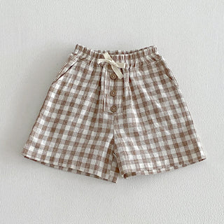 Linen Cotton Plaid Shorts