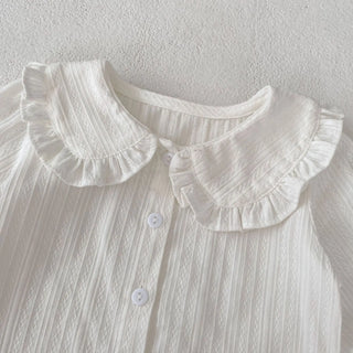 Autumn clothing 0-3 year old baby girl doll collar jacquard top+floral double-layer pants 2-piece set - RYAN AND REMI
