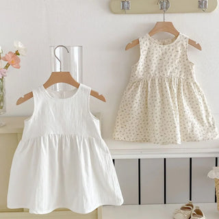 2025 Kids Clothes Summer Solid Dress Baby Girls Cotton Clothes Sleeveless Floral Dresses Children'S Vestidos Casual Clothing - RYAN AND REMI