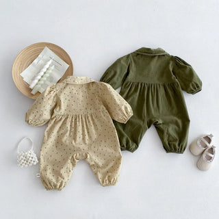 Corduroy Floral Lapel Jumpsuit