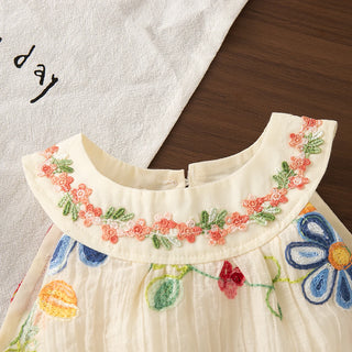 Baby Girl Dresses Summer Flower Embroidery Cotton Neck Girls Dresses Cute Girls Beach Dresses Baby Girl Clothes - RYAN AND REMI