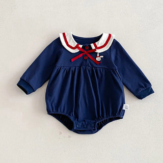 0-2Y Newborn Baby Sailor Style Bodysuit Cute Bunny Embroidery One Pieces Infant Girls Long Sleeve Clothes Jumpsuit - RYAN AND REMI