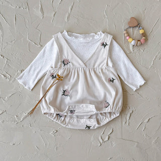 1-18 Months Baby Summer White Floral Triangle Crawling Suit White Long Sleeved Two-Piece Set - RYAN AND REMI