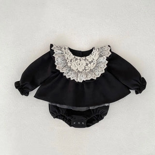 Autumn new baby girl princess jumpsuit Korean version lace lotus leaf collar long sleeved skirt bag fart - RYAN AND REMI
