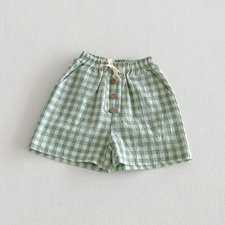 Linen Cotton Plaid Shorts