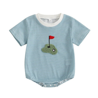 Newborn Baby Boy Summer Romper Short Sleeve Round Neck Stripes Print Bodysuit Playsuit - RYAN AND REMI