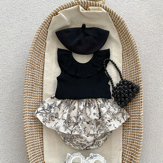 Baby Girls Floral Skirt Shorts 0-4Y Summer Double Layes Vintage Pink/black Floral Girls Tutu Skirt Cotton Toddler Pettiskirt - RYAN AND REMI