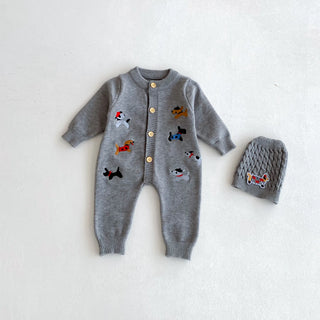 Knitted Dog Pattern Jumpsuit Set - RYAN AND REMI