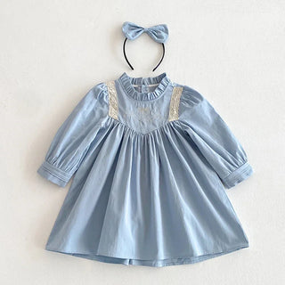 2025 New Autumn Children Clothes Kids Princess Dresses Baby Romper Long Sleeved Cotton Lace Splicing 2-7Yrs Girl Party Dress - RYAN AND REMI