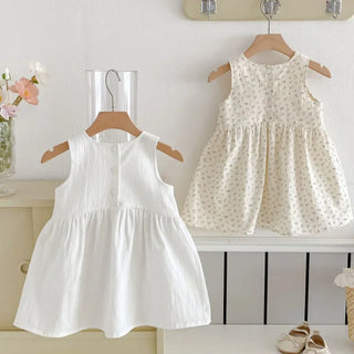 2025 Kids Clothes Summer Solid Dress Baby Girls Cotton Clothes Sleeveless Floral Dresses Children'S Vestidos Casual Clothing - RYAN AND REMI