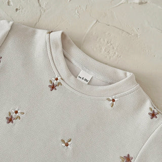 2PCS Spring Autumn New Style For 0-3 Year Old Girls, Comfortable Sweet Cute Floral Embroidery O-neck Pullover+ Striped Pant - RYAN AND REMI