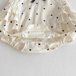 Toddler Baby Girl Bubble Romper Bow Dot Print Flying Sleeve Doll Collar Jumpsuit Cute Summer Spring Clothes - RYAN AND REMI