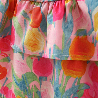 Floral Layered Cotton Tulip Dress w Hat
