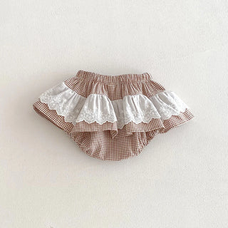 Baby Girls Plaid Skirt Shorts Kids Ruffles Lace Embroidery Pettiskirt Toddler Tutu Skirt Infant Bloomers PP Shorts 0-3t - RYAN AND REMI