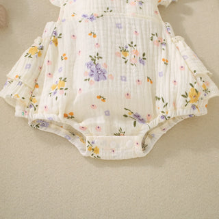 Summer girls, infants, flowers, flowers, plants, embroidered flying sleeves, hagi and bow scrunchie, two-piece set - RYAN AND REMI