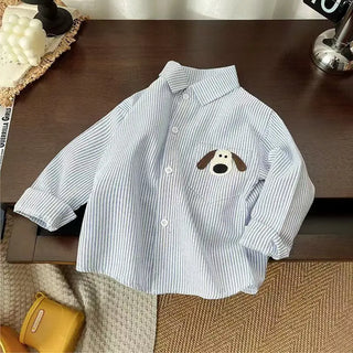 Stripe Button Up Dog Patch Shirt - RYAN AND REMI