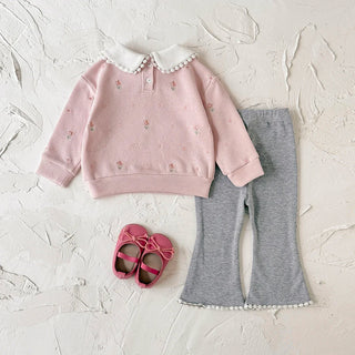 1-3 Years Toddler Girl 2Pcs Set Floral Embroidery Sweatshirt + Flare Pants Casual Daily Outfit for Baby Girls - RYAN AND REMI