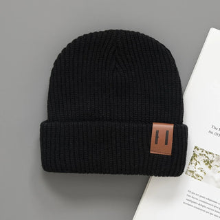 3 Pcs Boys Knit Leather Patch Beanie Hat