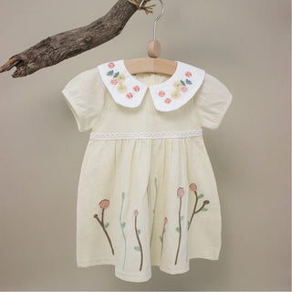 Summer New Floral Embroidery Baby Girl Dress, Pure Cotton Baby Princess Dress 0-3 Years Cute Short Sleeve Dress 0-3Y - RYAN AND REMI