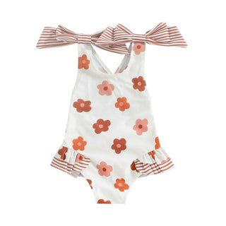 Kids Girl Swimsuit Cute Floral Swimwear  Bowknot Suspender Romper Swimming Suit Children Beachwear Bathing Suit for 1-6Years - RYAN AND REMI