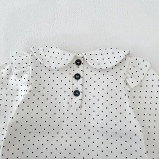 Spring and Autumn Long Sleeve Cute Fashion Versatile Polka Dot Top and Skirt Set for Girls, Pure Cotton Two-Piece Set - RYAN AND REMI
