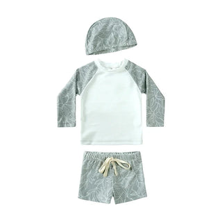 1-7T Summer Kids Boy Swimsuits Vacation Beach Pants Long sleeve Tops with Hat Toddler Sets Fashion Children Surfing Swim Suit - RYAN AND REMI