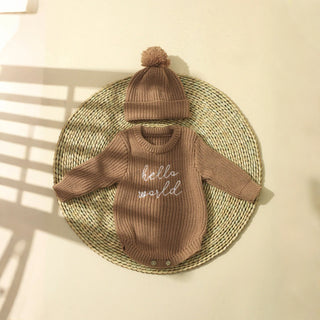 Newborn Hello World Knitted Bodysuit Set