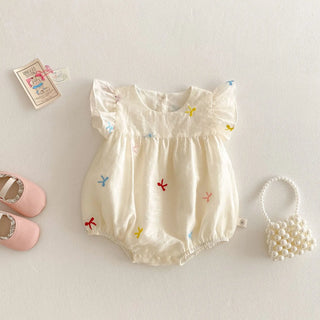Baby Korean Version Bag Fart Clothes 2025 New Summer Baby Embroidery Bow Ha Yi Thin One Year Old Newborn Clothes - RYAN AND REMI