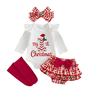 4 Pcs Christmas Romper Shorts Set