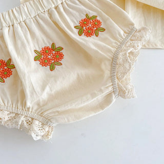Summer Ins Baby Flower Embroidered Short Sleeve Top+Flower Bread Shorts 2-piece Set for Baby Girls - RYAN AND REMI