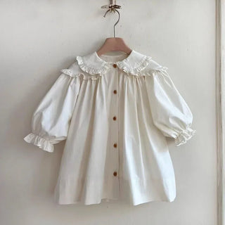 2026 Spring New Children Long Sleeve Casual Dress Cotton Girls Cute Loose Puff Sleeve Dress Toddler Cardigan Dress Kids Clothes - RYAN AND REMI