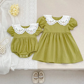Floral Stitch Collar Romper - RYAN AND REMI