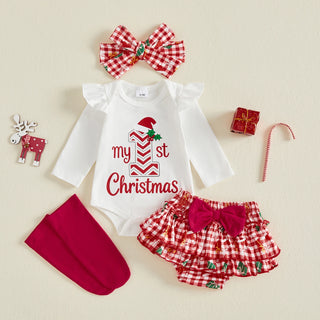 4 Pcs Christmas Romper Shorts Set