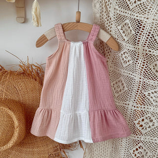 Girl's Loose Sleeveless Suspenders Dress Summer New 100% Cotton Baby Girl Casual  Dresses  Suitable for babies aged 0-3 years - RYAN AND REMI