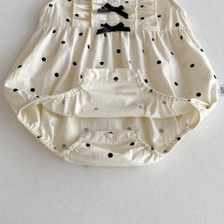 New Korean Japanese Polka Dot Newborn Baby Girl Romper Sleeveless Bow Infant Outfit Bodysuit 0-24M Loose Style Baby Jumpsuit - RYAN AND REMI