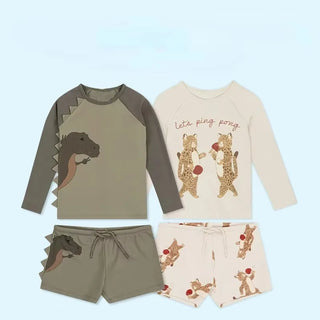 Baby Swimwear New Summer Boys Cartoon Dinosaur Raglan Sleeve Long Sleeve Tops+Swimming Trunks Kids Beach Split Swimsuit H23316 - RYAN AND REMI