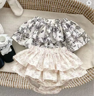 Baby Girls Floral Skirt Shorts 0-4Y Summer Double Layes Vintage Pink/black Floral Girls Tutu Skirt Cotton Toddler Pettiskirt - RYAN AND REMI