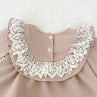 Autumn new baby girl princess jumpsuit Korean version lace lotus leaf collar long sleeved skirt bag fart - RYAN AND REMI