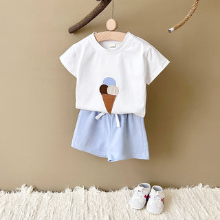 Infant Toddler Outfit Summer Newborn Baby Clothes Sets Baby Boys Girls Clothes Ice Cream Print T-shirt+Shorts Children Clothing - RYAN AND REMI
