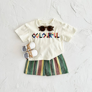 Colorful Stripe Shorts Set