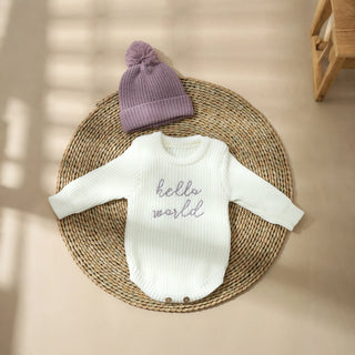 Newborn Hello World Knitted Bodysuit Set