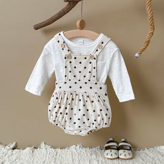 1-18 months baby autumn brown polka dot triangle crawling suit brown long sleeved - RYAN AND REMI