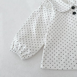 Spring and Autumn Long Sleeve Cute Fashion Versatile Polka Dot Top and Skirt Set for Girls, Pure Cotton Two-Piece Set - RYAN AND REMI